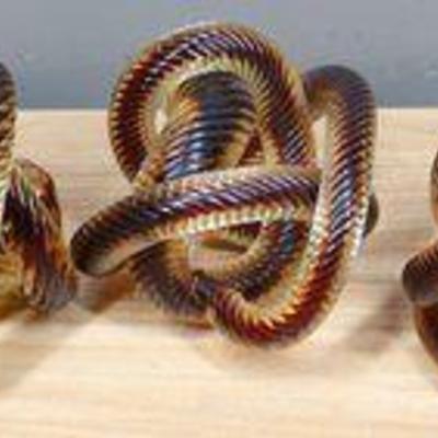 Lot Of (3) Glass Rope Knot Art Glass Sculptures