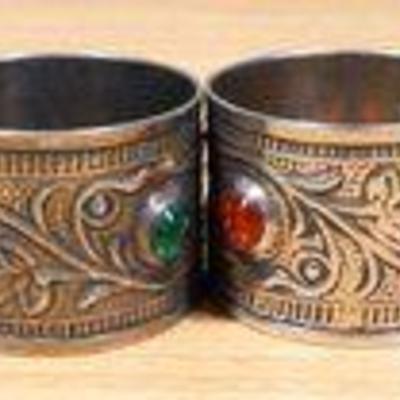 Lot Of (4) Silver Bejeweled Napkin Rings
