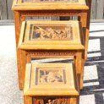 Lot of 4 29th Cent Hardwood with Glass Top Chinese Nesting Tables