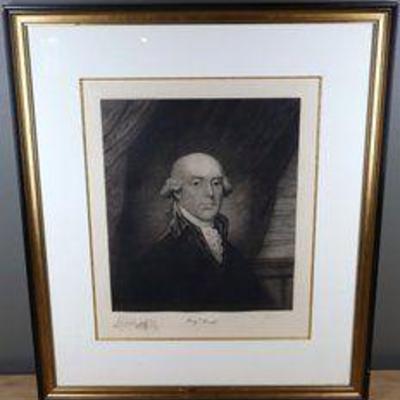 Ludwig Faber Signed Engraving of Dr. Benjamin Rush