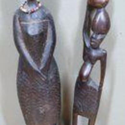 Lot Of (2) African Ebony Wooden Women Hand Carved Sculptures