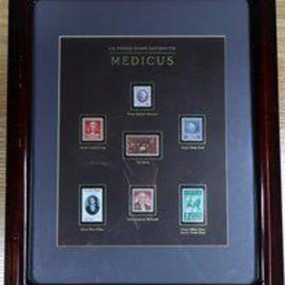 US Postage Stamp Featuring Medicus- Framed Approx. 16 In. X 13 In.