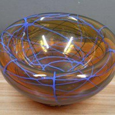 Birds Nest Blown Glass Double Walled Decorative Bowl Signed