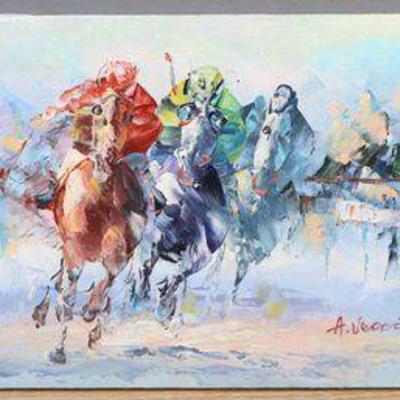 Anthony Veccio Horse Racing Signed Painting