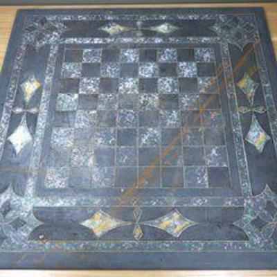 Large Etched Painted Slated Chess Checkers Board