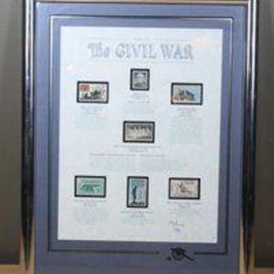 Framed Seven Stamps From The Civil War- 1961,1962,1965, And More