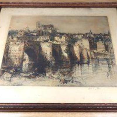 Hedley Fitton Colored Etching Re=Proof Framed