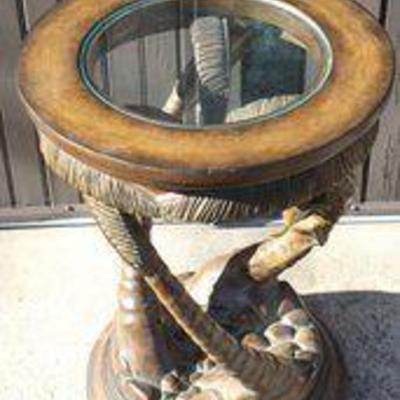Composition Round Accent Table With Palm Trees And Monkey