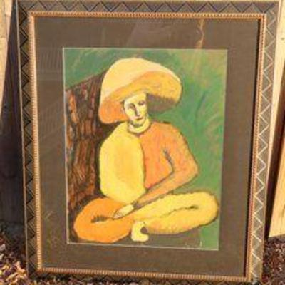 Roy Freedle Cato Seated Figure Framed Enamel On Posterboard Signed
