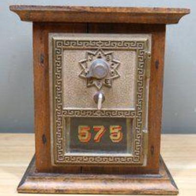 Antique Limited Edition U.S. Post Office Lock Box 575 Wooden Coin Bank