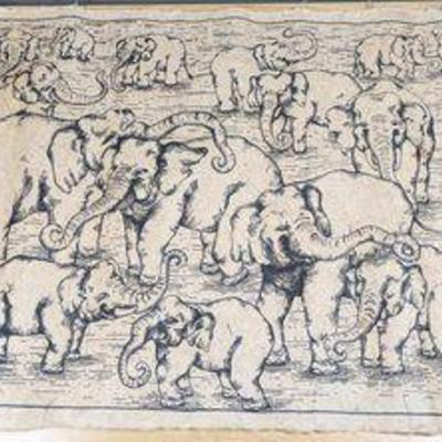 Elephant Motif From Kho Chang Thailand Print On Rice Paper