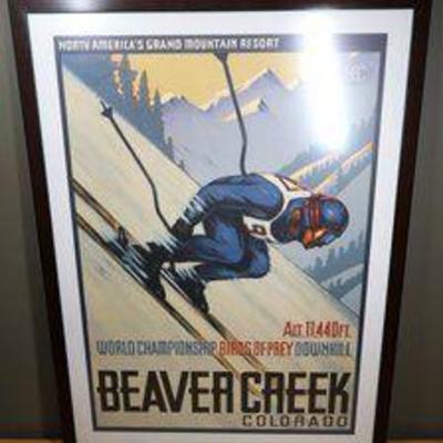 Beaver Creek Colorado Downhill Skier High-Quality Giclee Vintage Poster Print Framed
