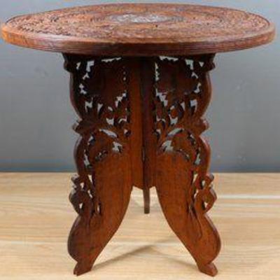 Teak Wood End Table With Inlay, 15.5 Inches
