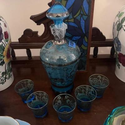1960'S DECANTER AND GLASSES