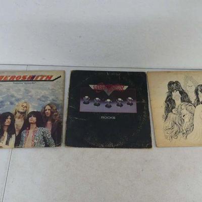 Vintage 1973, 1976 & 1977 Aerosmith Vinyl LPs "Aerosmith", "Rocks" & "Draw the Line"