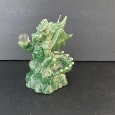 Unusual Jade Green Winged Dragon with Crystal Ball Candle - 5½" Tall