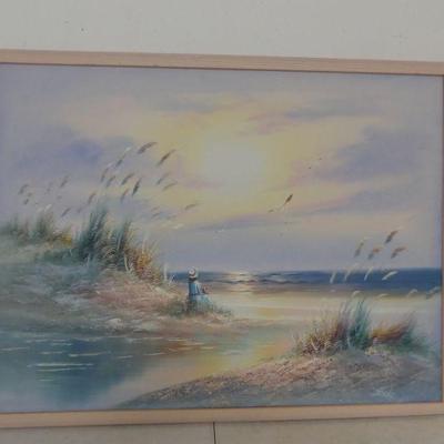 Signed Framed Girl on Beach by Taylor - 50