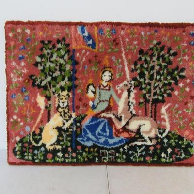 Vintage Latch Hook Depiction of French Tapestry 