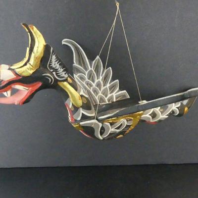 Vintage Hand Carved & Painted Dragon Mobile - 18" x 9"