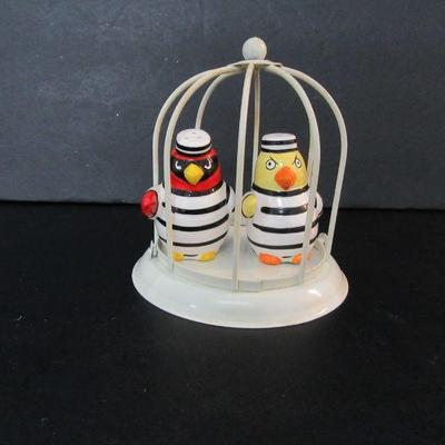 Vintage 1980s Fitz & Floyd Jailbird Salt & Pepper Shakers with Cage