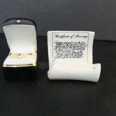 Vintage Wedding Ring & Marriage Certificate Salt & Pepper Shakers