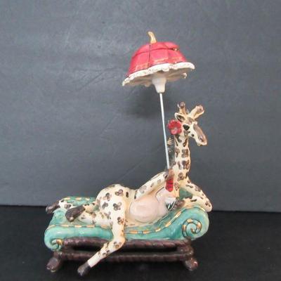 Vintage 2004 Blue Sky Clayworks Heather Goldminc "Lounging at the Giraffe Club" Tea Light Holder - 11" Tall