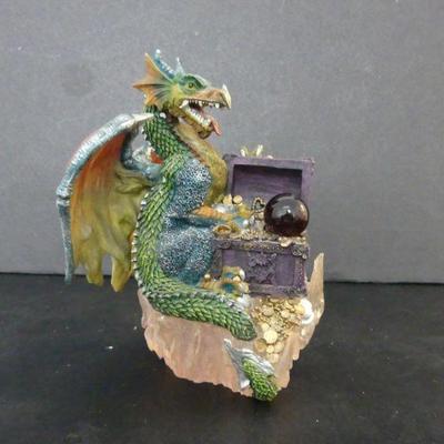 Vintage Green Dragon with Treasure Figurine