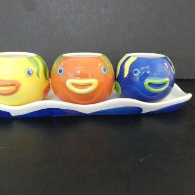 Vintage 1970s 3 Little Fish Planters on Ocean Caddy