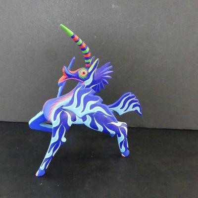 Vintage Earth View Inc. Bili Mendoza Oaxacan Wood Carving Unicorn Pegasus