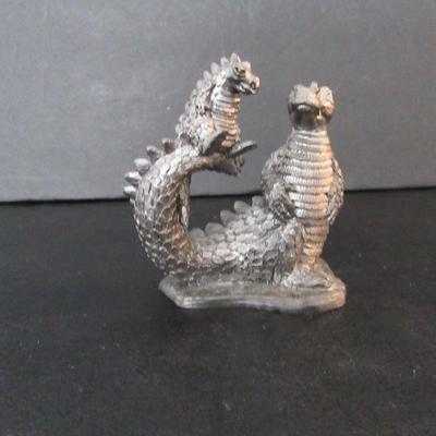 Vintage 1990 Michael Ricker Limited Edition Pewter Dragon with Baby Figurine - 3½" Tall