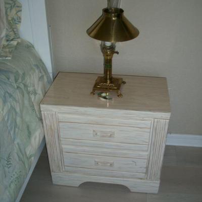 1 of 2 Pair of Blond Wood 2 Drawer Nightstand(s) ; Small Brass Desk Lamp.