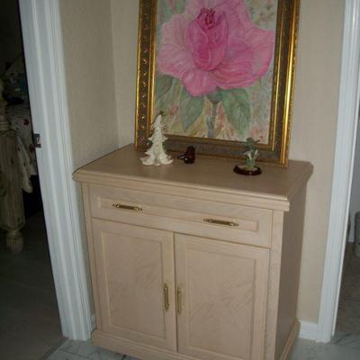 Vintage Arrese Brothers Furniture Blond Wood Bar ; Decor ; Pink Rose painting.