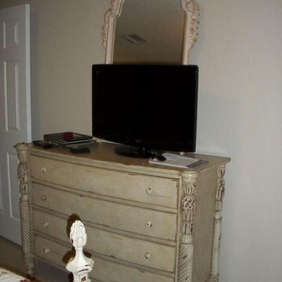 Jaclyn Smith Home 4 Drawer Dresser By Largo Furniture ; Large Cream, gold and Pink Flower Wall Mirror.