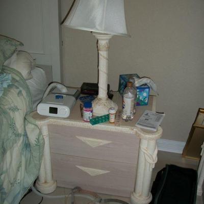 Pair of Vintage 1980's "Miami Vice Style" 2 Drawer Nightstand(s) ; 1of 2 Vintage Column Table Lamp(s).