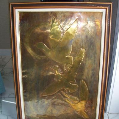 Framed Copper/Brass Birds in flight
