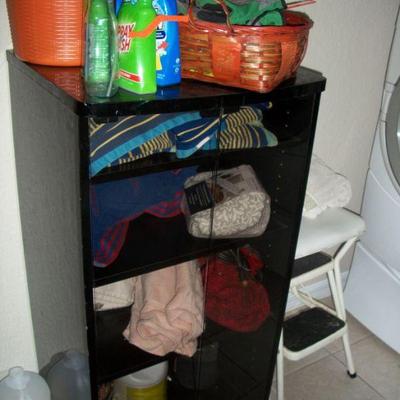 Black Cabinet with glass doors.