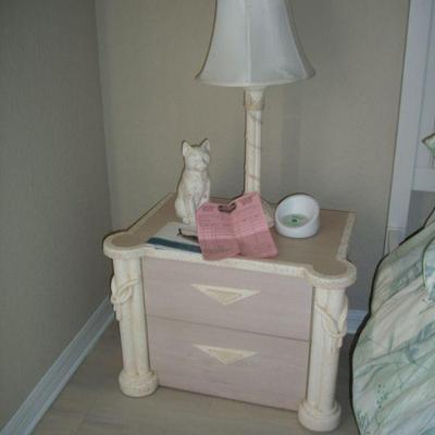 2nd Vintage 1980's "Miami Vice Style" 2 Drawer Nightstand(s) ; 2nd Vintage Column Table Lamp(s).
