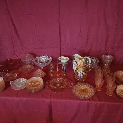 Pink Glassware Serving Dishes - Plates, Saucers, Platters, Butter dish, etc.