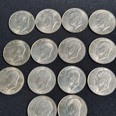 Fourteen 1972 Eisenhower Dollar Coins