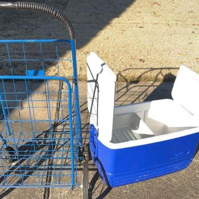 Igloo cooler and wire metal transporting Cart
