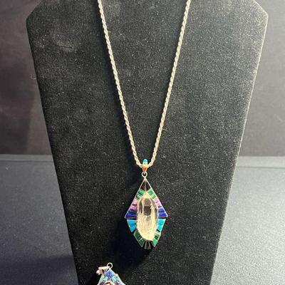 Two Pendants w/ Beautiful Stones/Crystals Looks To Be Set In Sterling Silver (no Markings) & 18” 925