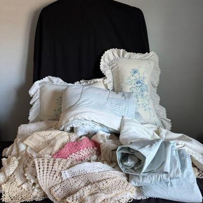 Bed Set And Various Blankets and handmade Lace Doilies