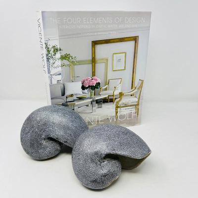 Beautiful 'Four Elements of Design' Coffee Table Book by Vicente Wolf & Unique Decorative Ceramic Shell Sculptures