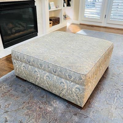 40” Upholstered Square Ottoman with Blue, Gray and Beige Floral Fabric