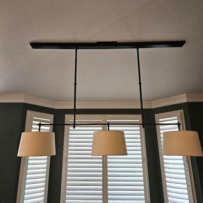  Visual Comfort & Co. Lighting "Bryant" Large Billiard Triple light in Bronze Tone & White Shades