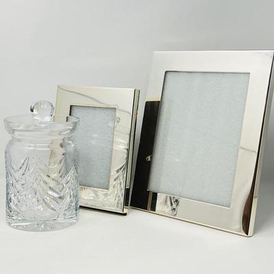  Elegant Waterford Crystal Lidded Jar and Silver Photo Frame Set