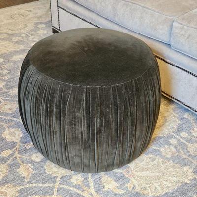 Green Velvet Pleated Round Ottoman 20"W x 16"H