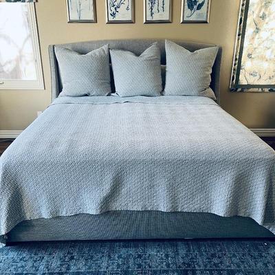  Eton by SDH King Size Bedding- Hand Crafted Egyptian Cotton Bed Linens in Grey/Blue- Plus 3 Euro Shams w/ Down Inserts
