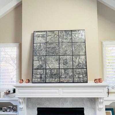 Unique Map of Paris on Antiqued Mirror Windowpane Frame Wall Art
