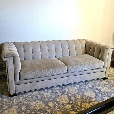 Beige Tufted Sofa by Hickory Chair Co. - Framed with Studs - Hand Made in the USA